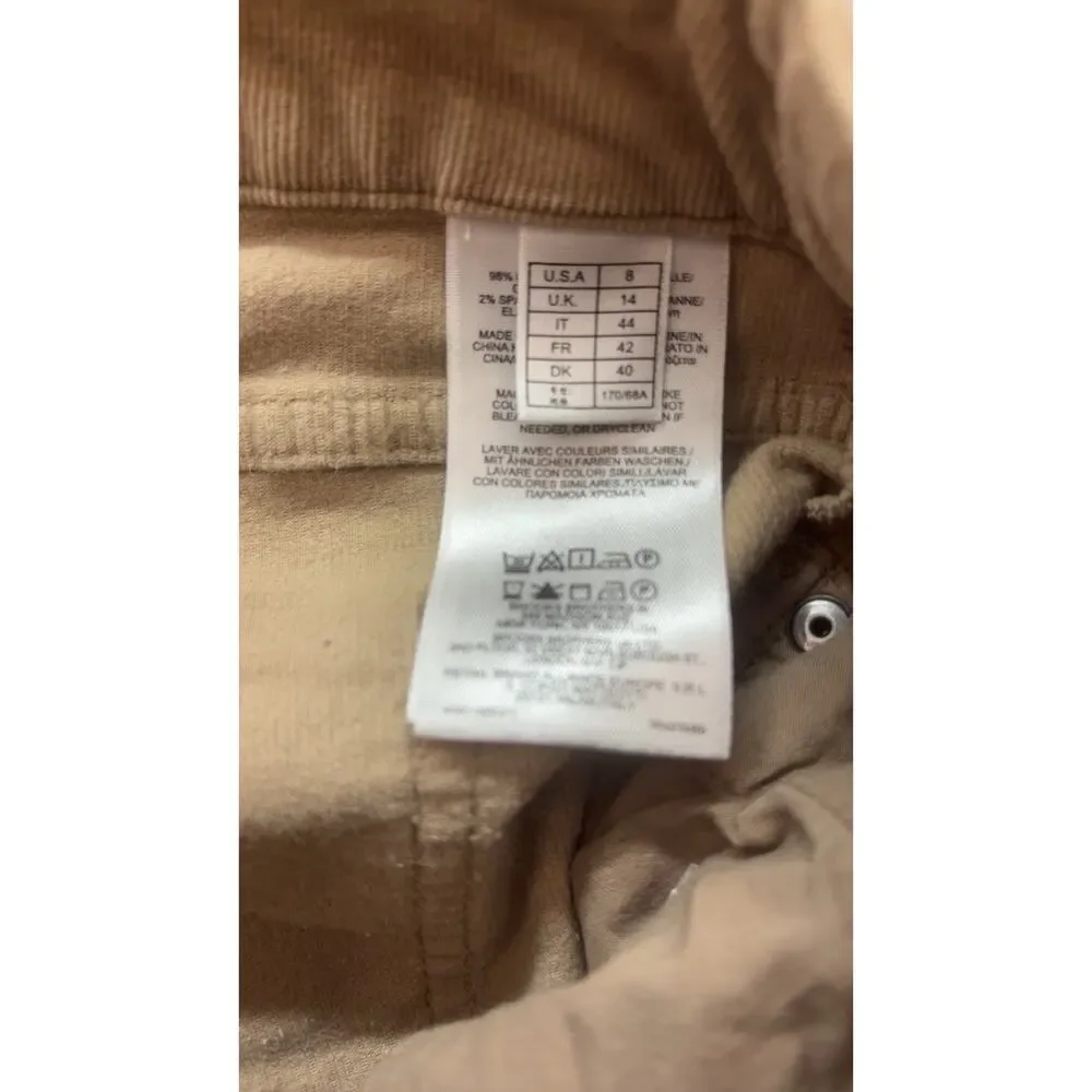 Brooks Brothers Natalie Fit Corduroy Pants 8 Tan Beige Italian Fabric Stretch